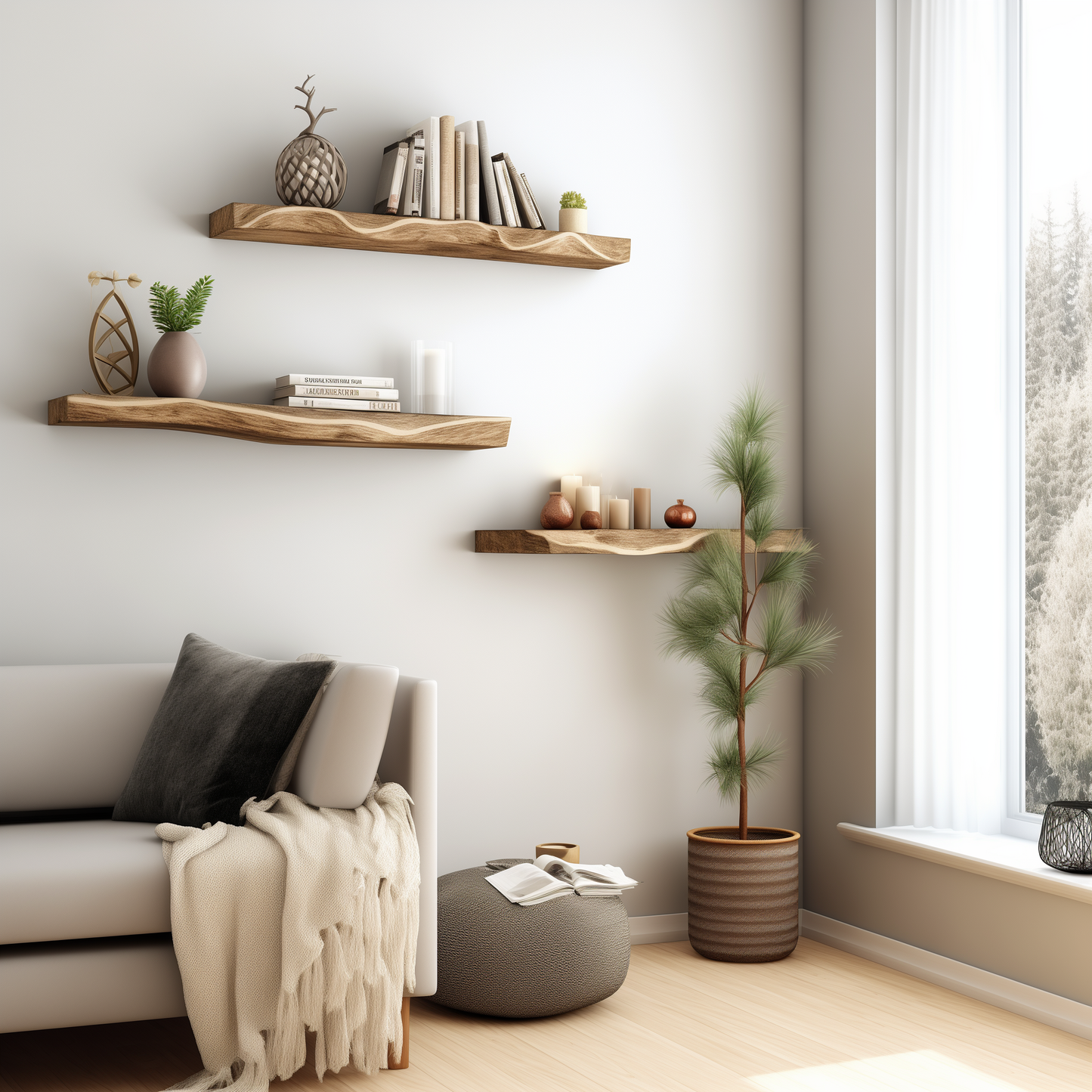 DriftNest Floating Wall Shelf – Natural Live Edge Wall Display for Cozy & Rustic Spaces - Bespoke Wood TTK