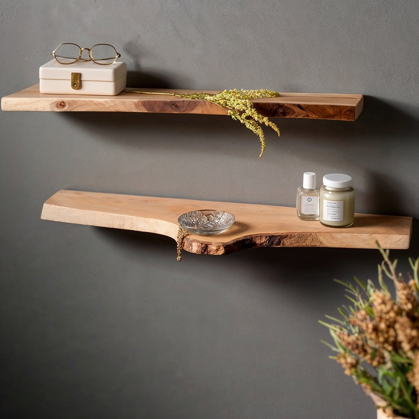 WillowEdge Floating Shelf – Handmade Live Edge Bookshelf for Rustic Wall Decor - Bespoke Wood TTK