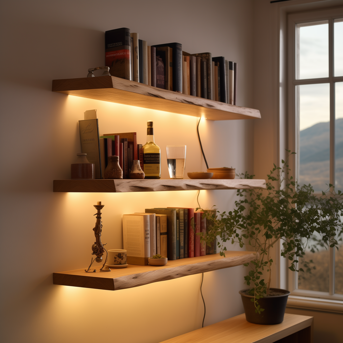 Glowstead Floating Shelf – Solid Wood Display with Warm Lighting - Bespoke Wood TTK