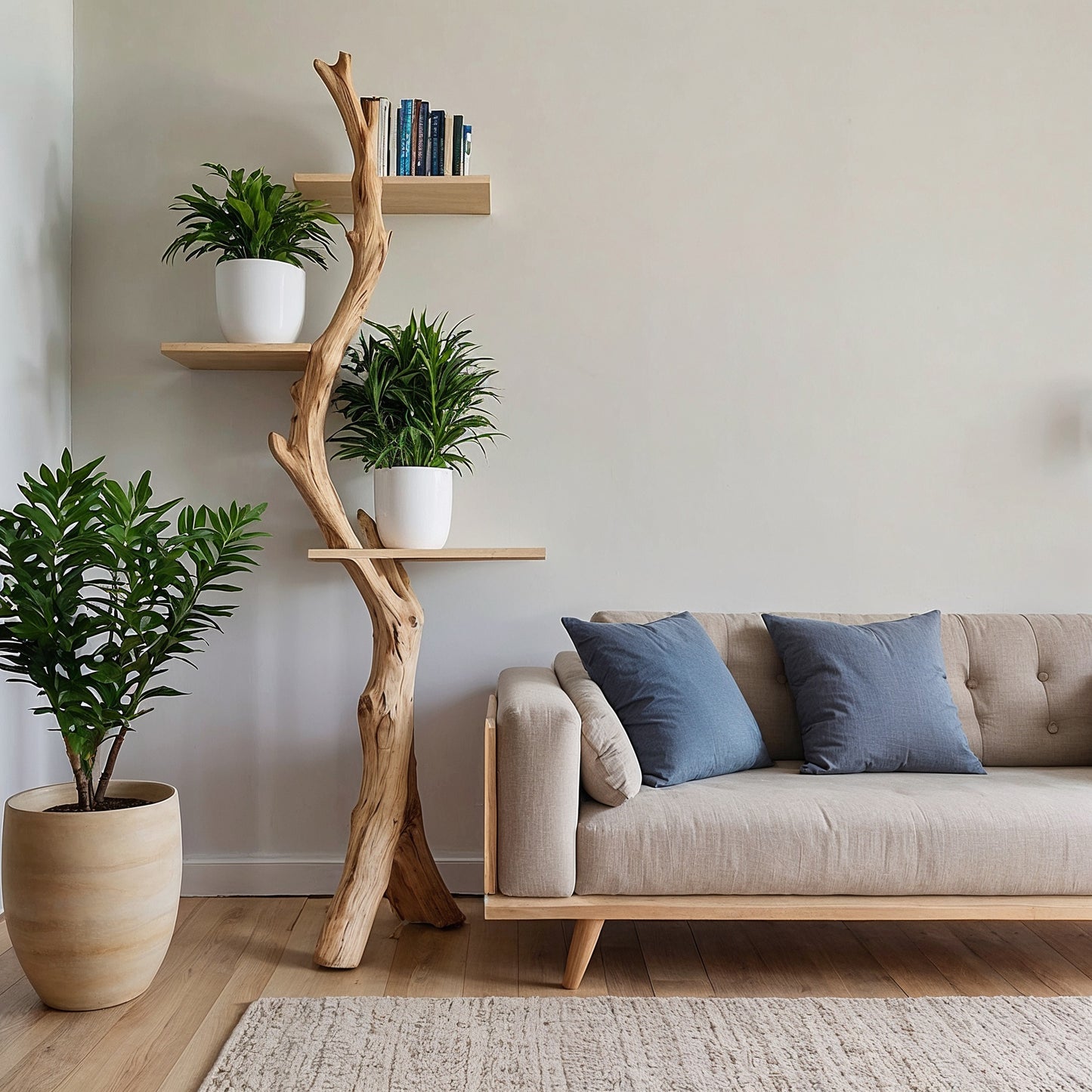 TwigNest Tree Bookcase – Vertical Live Edge Wall Shelf for Montessori & Modern Homes - Bespoke Wood TTK