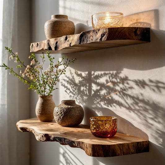 BloomEdge Floating Shelf – Live Edge Rustic Wood Wall Display for Nursery & Home - Bespoke Wood TTK