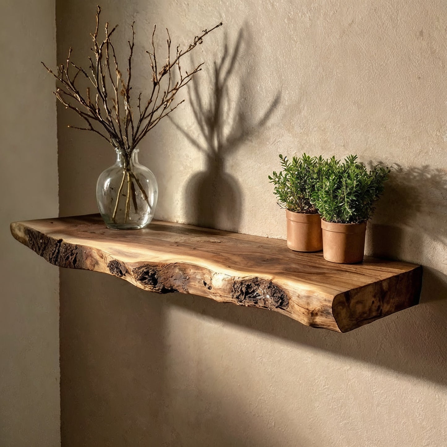 WillowEdge Floating Shelf – Small Live Edge Rustic Wall-Mounted Wood Decor - Bespoke Wood TTK