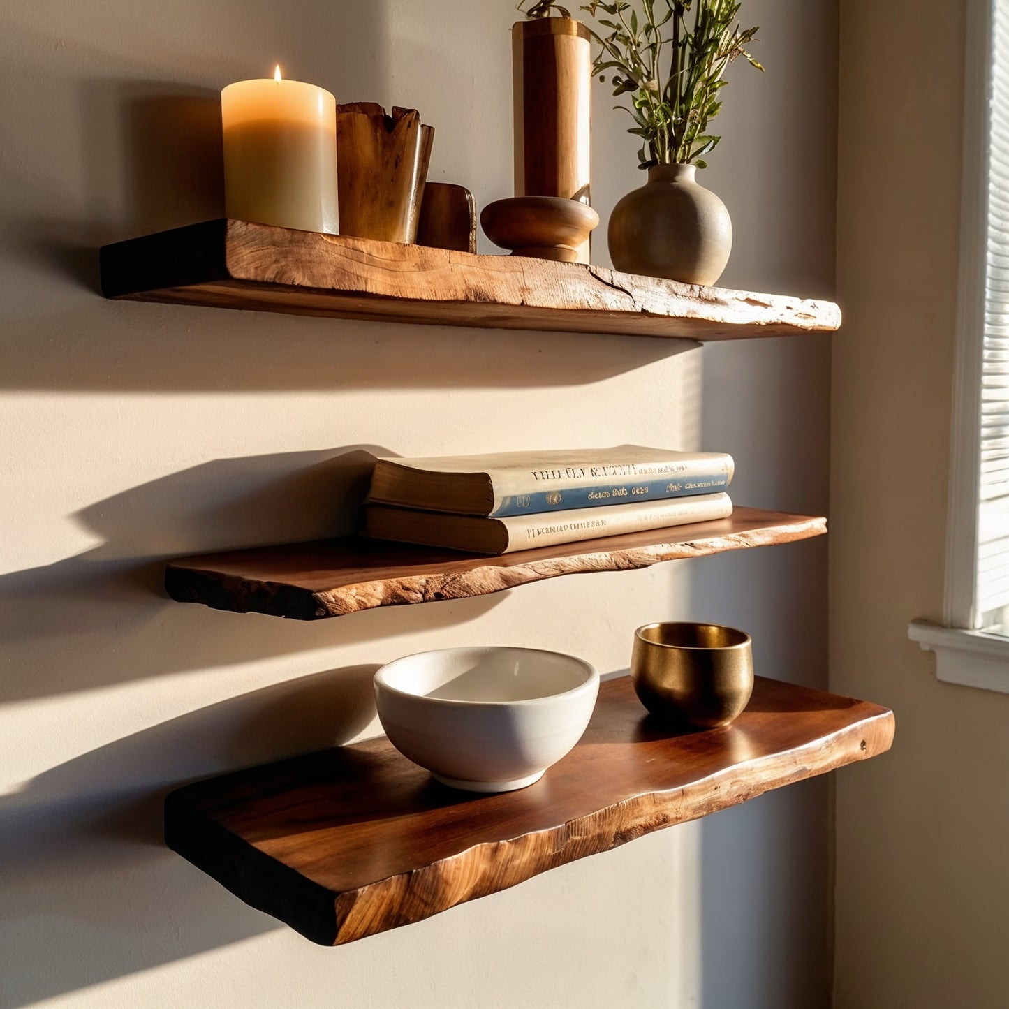 SunsetEdge Floating Shelf – Long Live Edge Wood Wall Shelf for Display & Decor - Bespoke Wood TTK