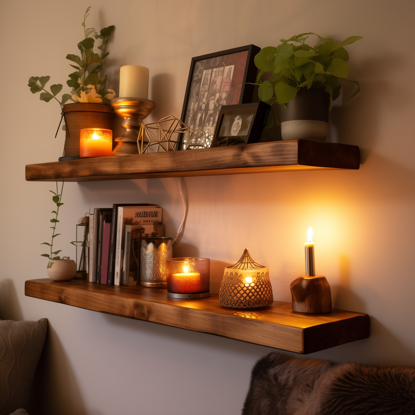 GlowMantle Rustic Floating Shelf – Handcrafted Live Edge Wood Display - Bespoke Wood TTK