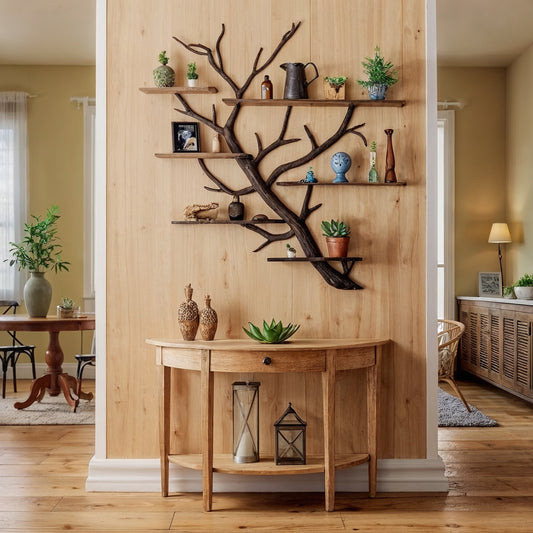 ShadowBranch Tree Shelf – Wall-Mounted Wooden Art Shelf for Rustic Home Decor - Bespoke Wood TTK