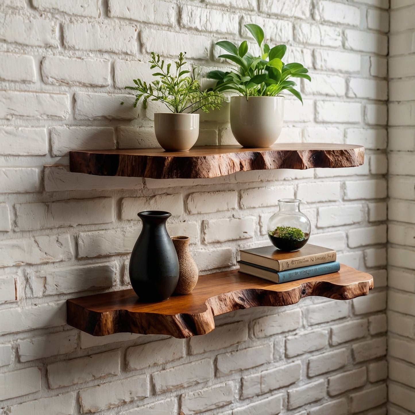 BarkLine Floating Shelf Set – Solid Wood Live Edge Display for Books & Decor - Bespoke Wood TTK