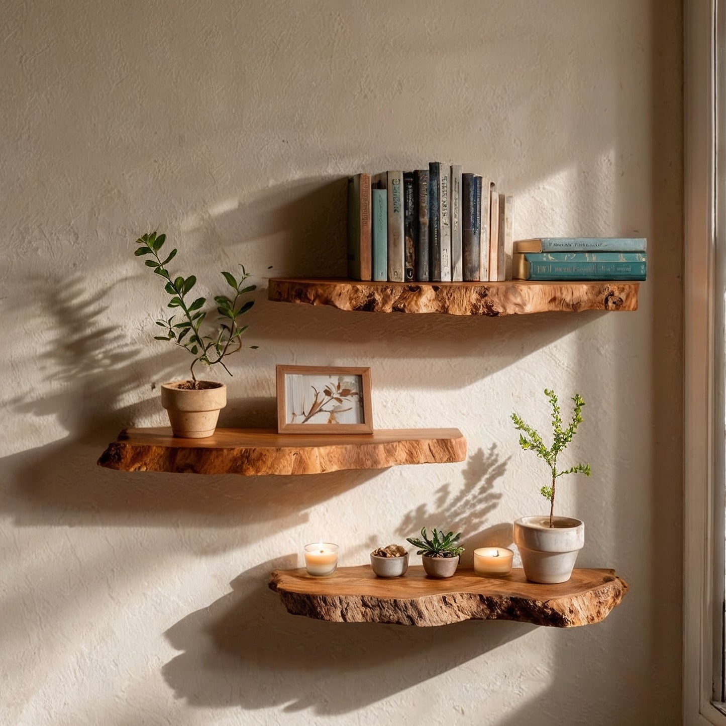 RustEdge Floating Shelf – Live Edge Solid Wood Rustic Bookshelves for Plants & Decor - Bespoke Wood TTK