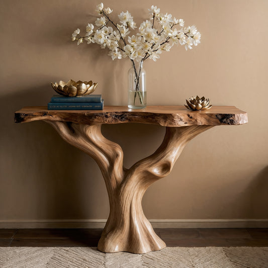 TrunkFlow Live Edge Console Table – Handmade Solid Wood Entryway Decor - Bespoke Wood TTK