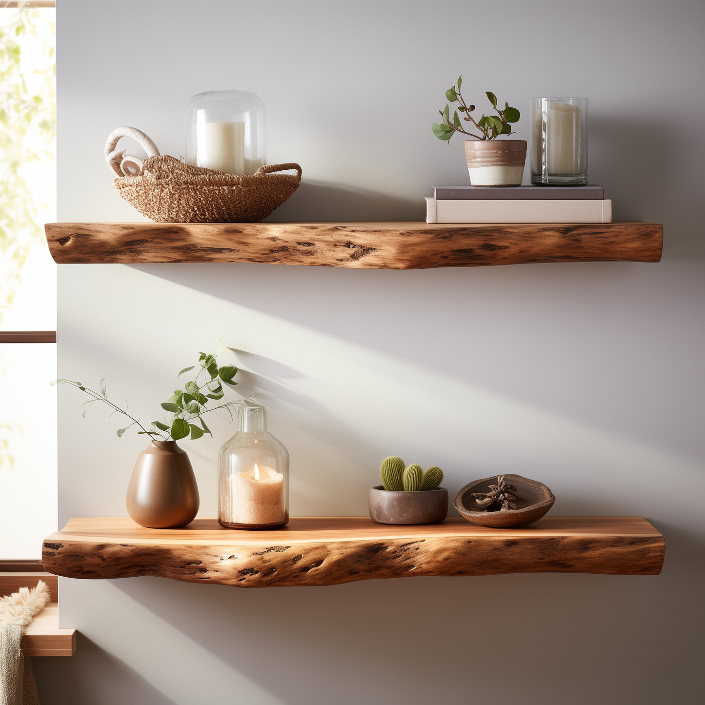 GrainBend Long Live Edge Shelf – Minimalist Rustic Wall Bookshelf - Bespoke Wood TTK