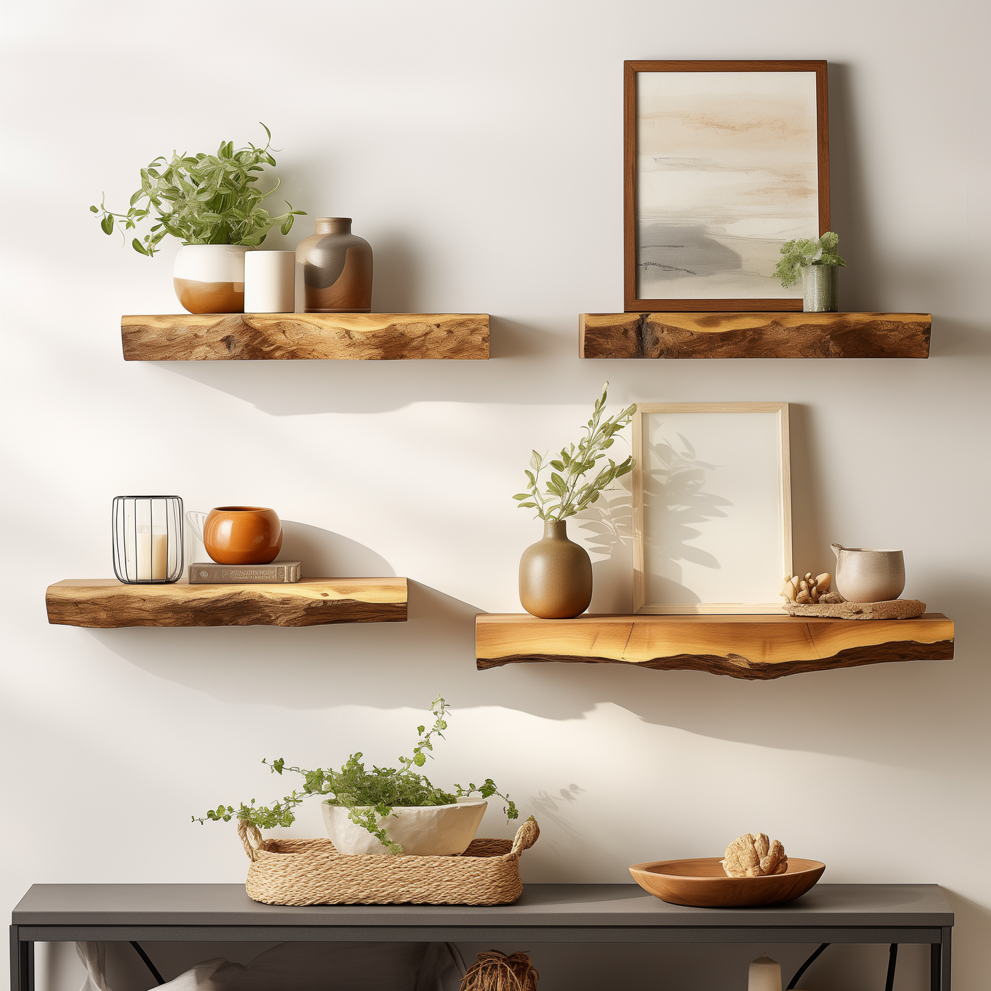 ElmRoot Wall Shelf Set – Handmade Live Edge Floating Shelves for Home Decor - Bespoke Wood TTK