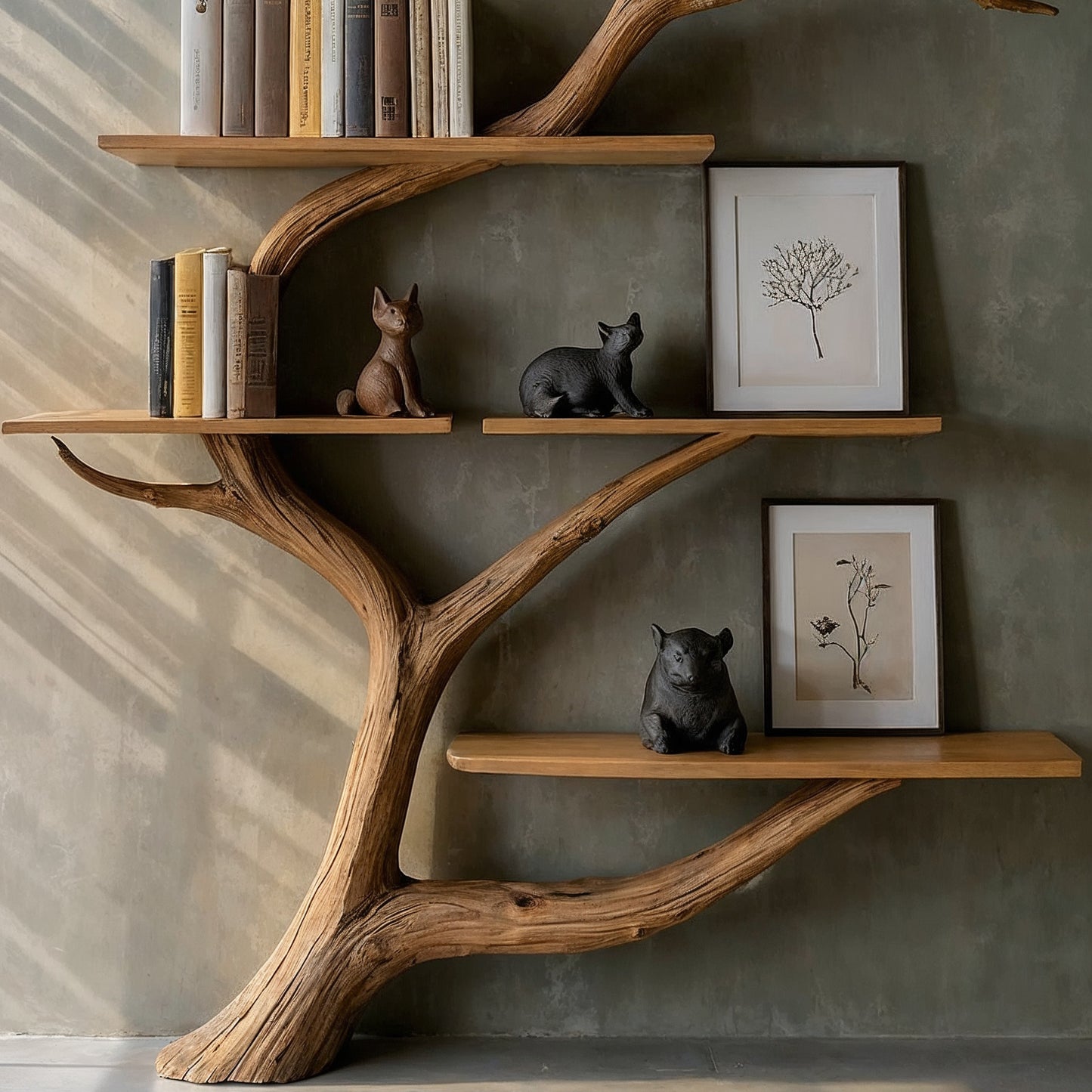 RootBranch Bookshelf – Handmade Tree-Inspired Wooden Shelf For Artistic Home Display - Bespoke Wood TTK