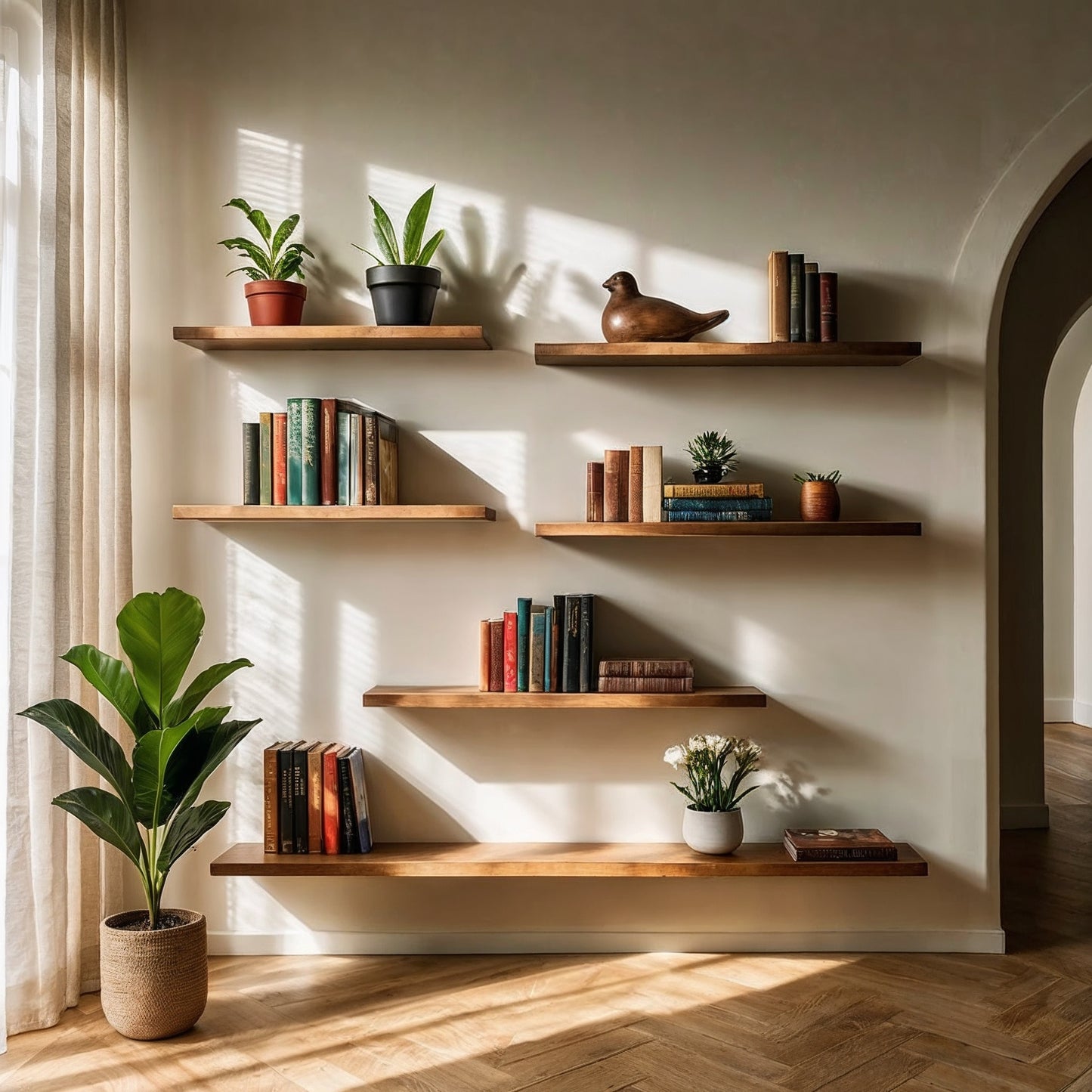 ShelfNest Wall Display Set – Minimalist Floating Wood Shelves for Books & Decor - Bespoke Wood TTK