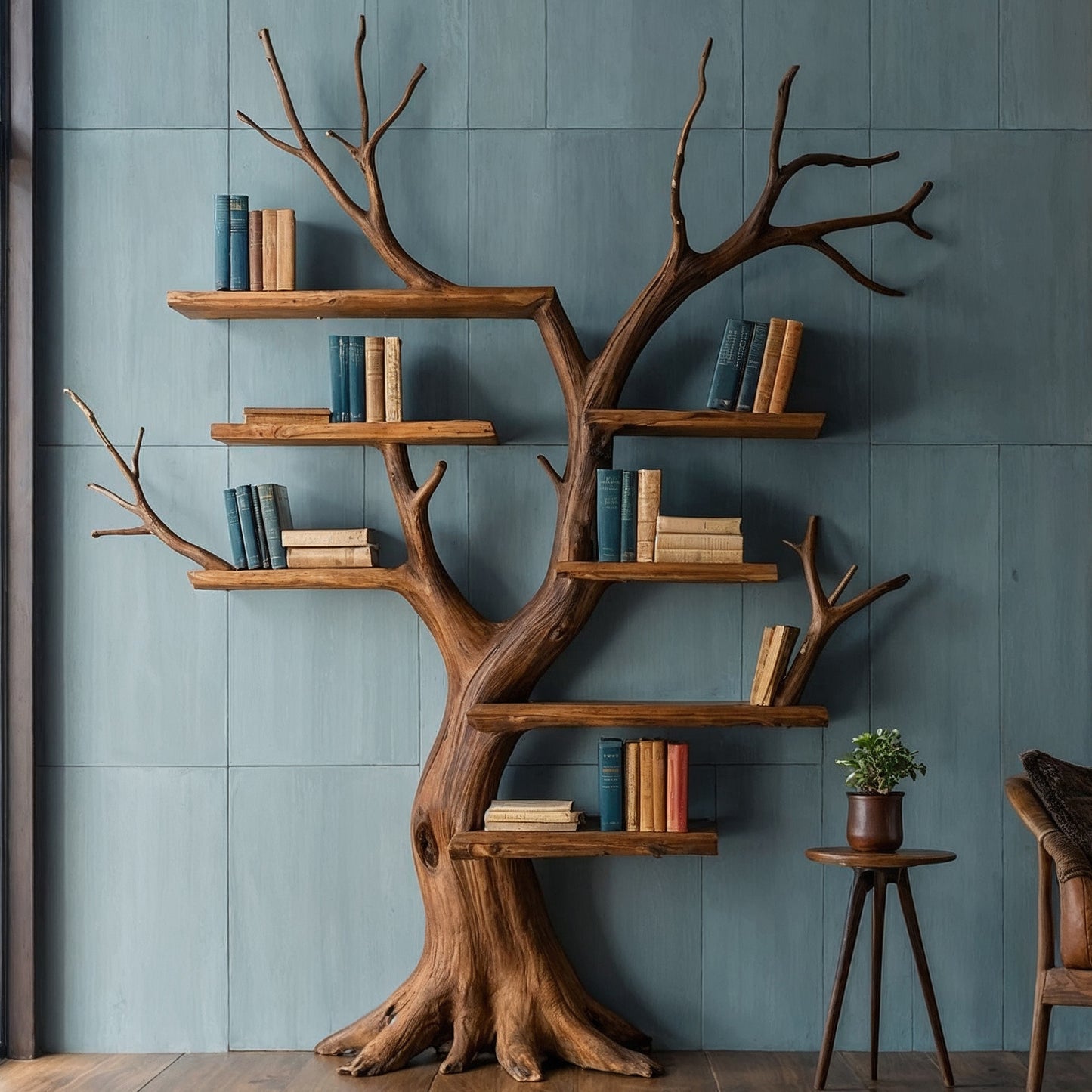 BranchHaven Tree Bookshelf – Floating Wooden Wall Shelf with Organic Branch Design - Bespoke Wood TTK