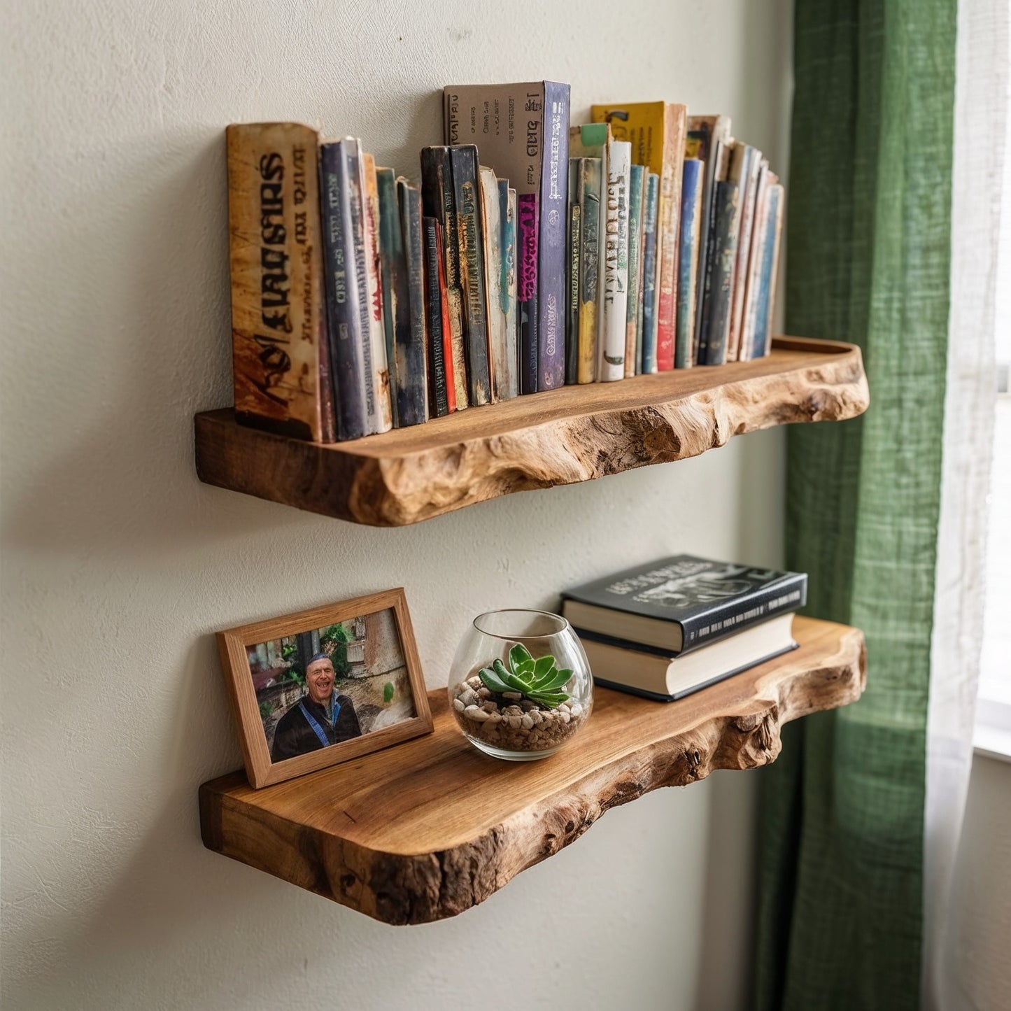 OakEdge Wall Shelf – Rustic Live Edge Floating Wood Shelves for Books & Minimalist Decor - Bespoke Wood TTK