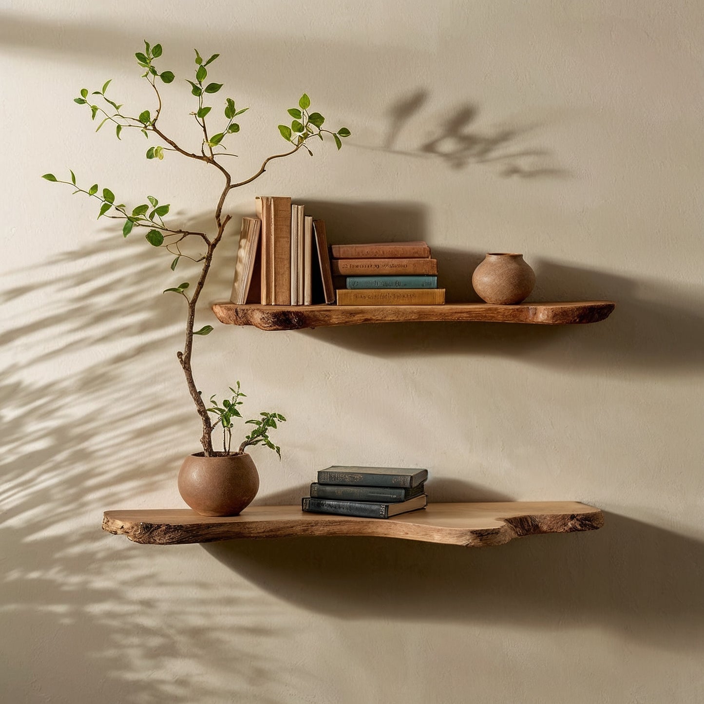 BonsaiGrain Floating Shelf – Handmade Live Edge Wooden Wall Shelf for Elegant Display - Bespoke Wood TTK