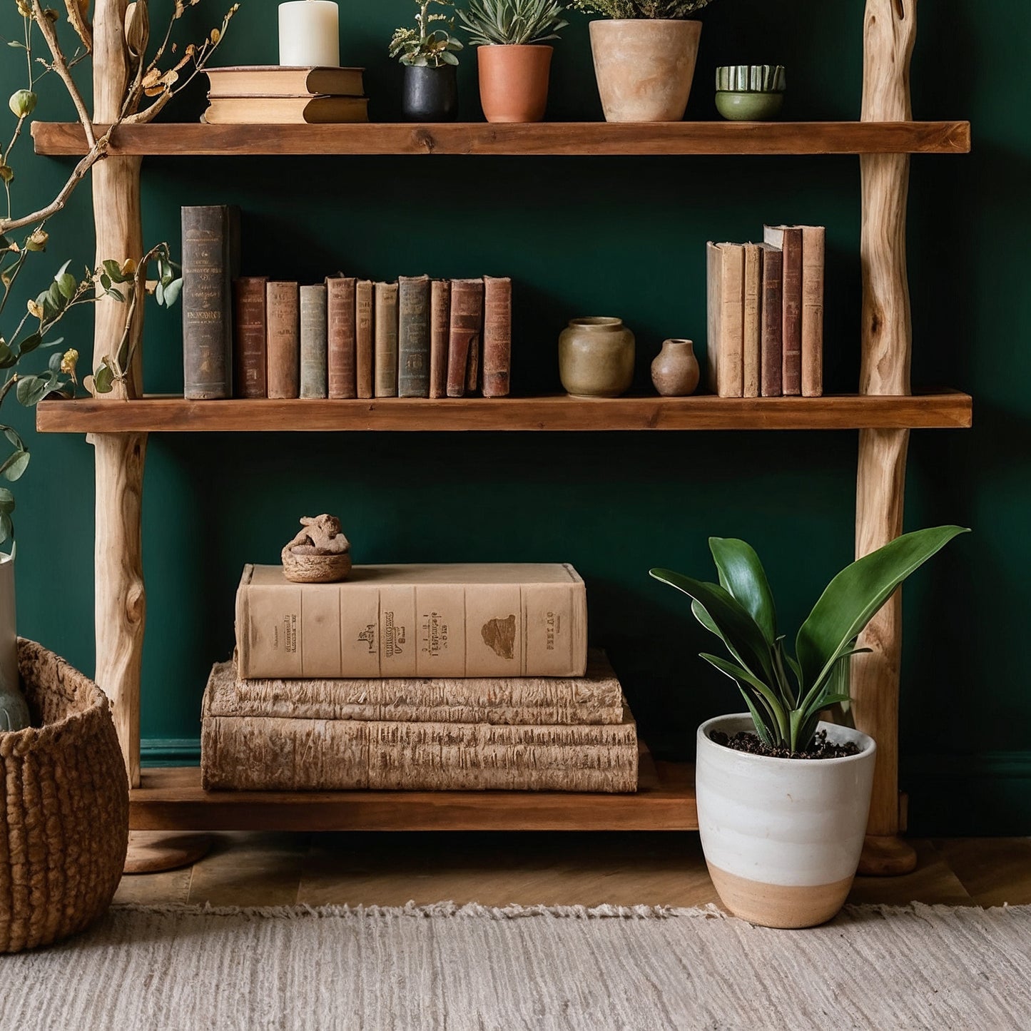 TerraRoot Shelf Wall – Rustic Handmade Wood Wall Shelves For Plants & Books - Bespoke Wood TTK