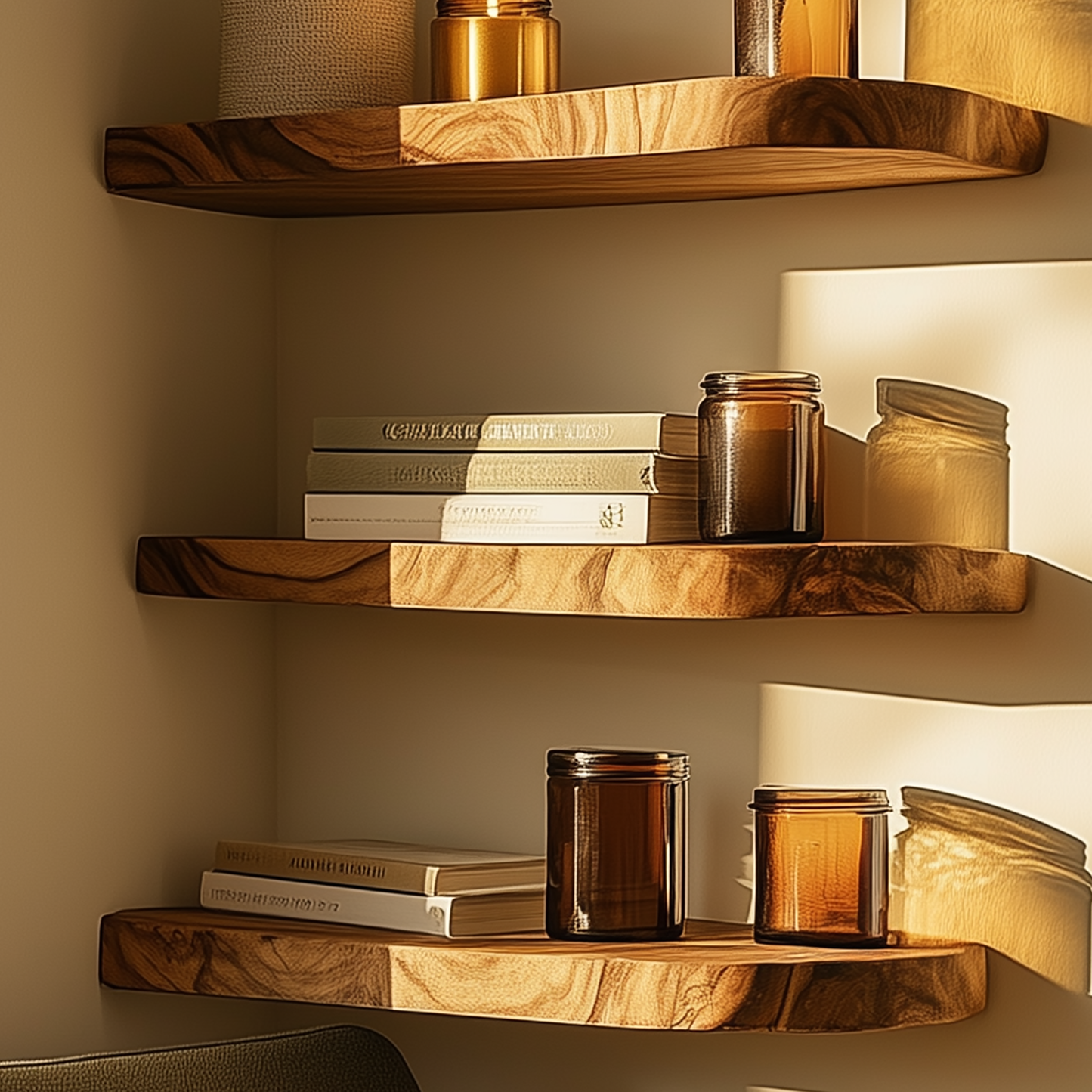 LeafNest Floating Shelf – Handmade Live Edge Corner Bookshelf for Nursery & Home Decor - Bespoke Wood TTK