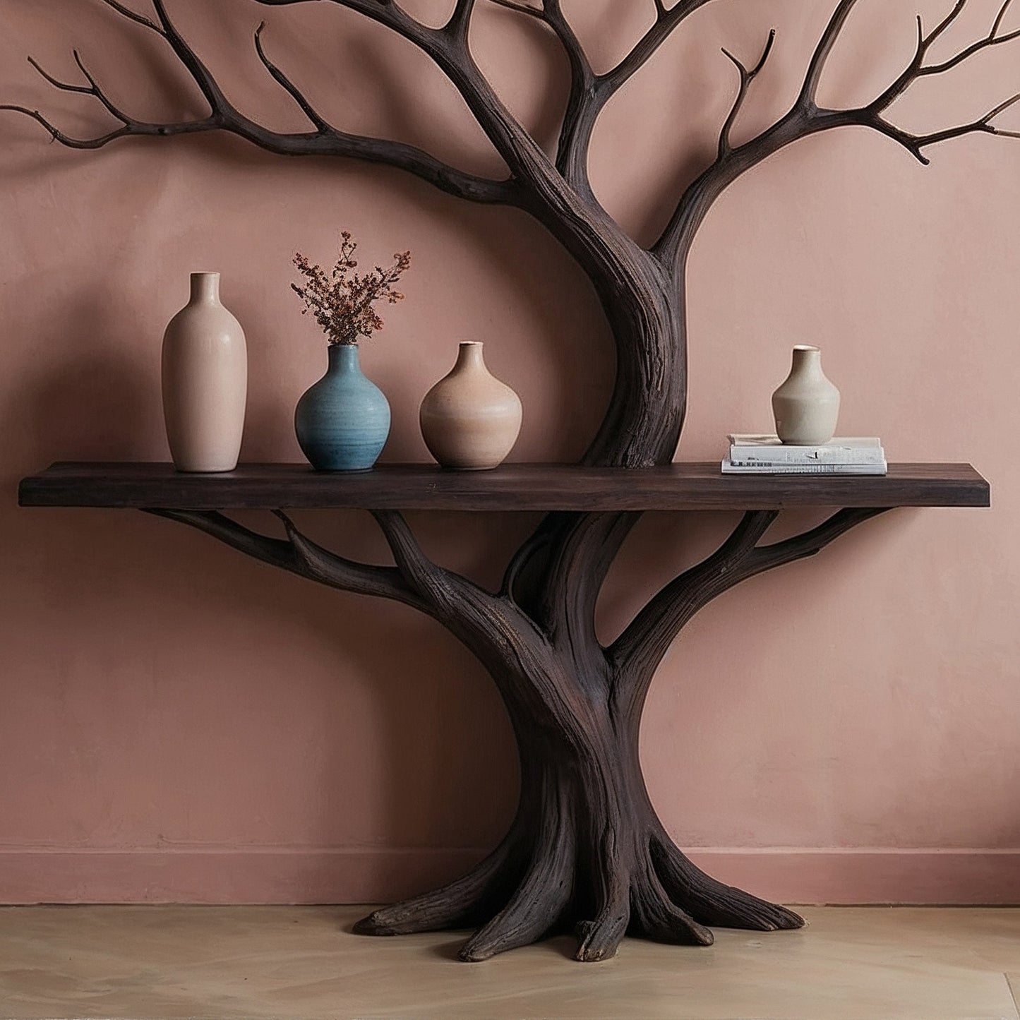 TreeMuse Tree Console Table – Sculptural Branch Shelf in Rustic Solid Wood - Bespoke Wood TTK