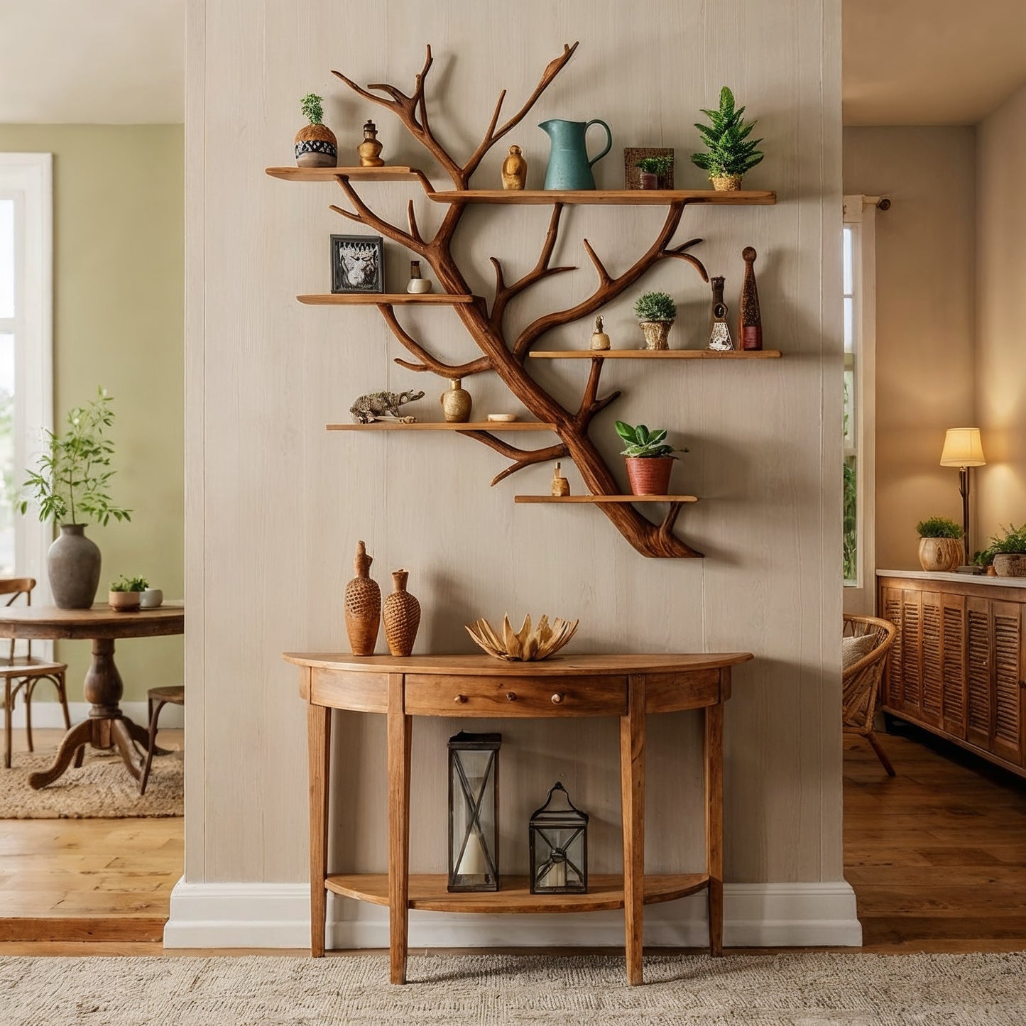 ShadowBranch Tree Shelf – Wall-Mounted Wooden Art Shelf for Rustic Home Decor - Bespoke Wood TTK