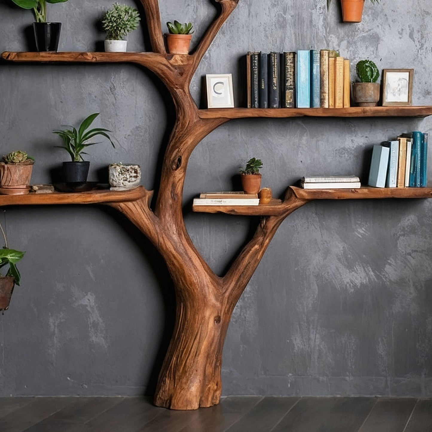 TreeNest Bookshelf – Handmade Rustic Tree Bookcase For Nature-Inspired Living Rooms - Bespoke Wood TTK