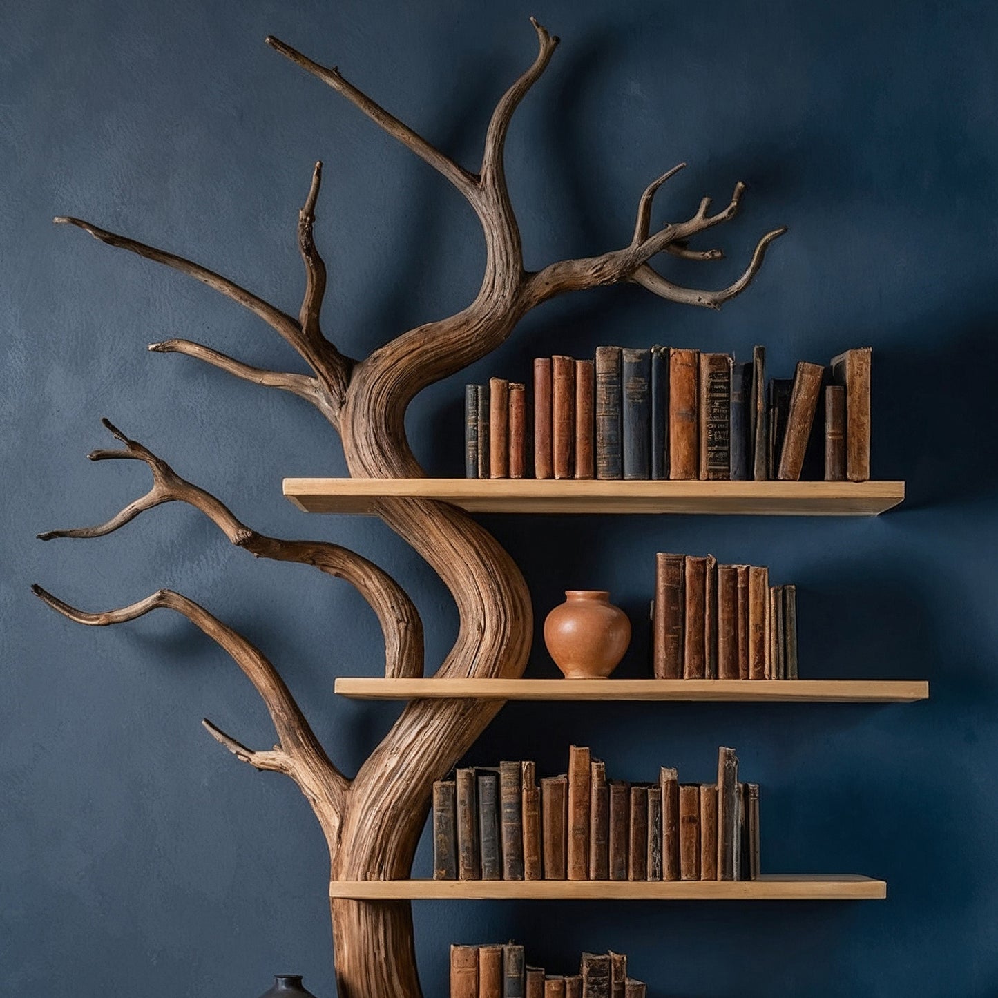 WillowSpire Bookshelf – Handmade Tree-Inspired Wooden Shelf For Living Room Display - Bespoke Wood TTK