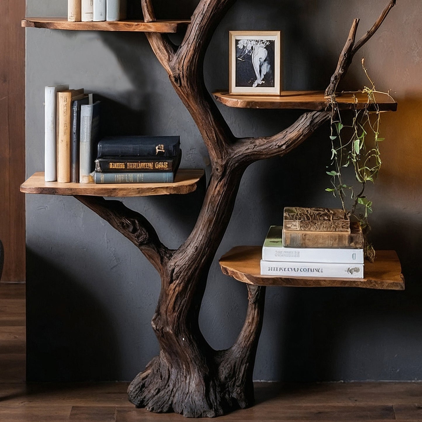 BranchNest Shelf – Rustic Tree Branch Floating Bookshelf for Nature-Inspired Spaces - Bespoke Wood TTK