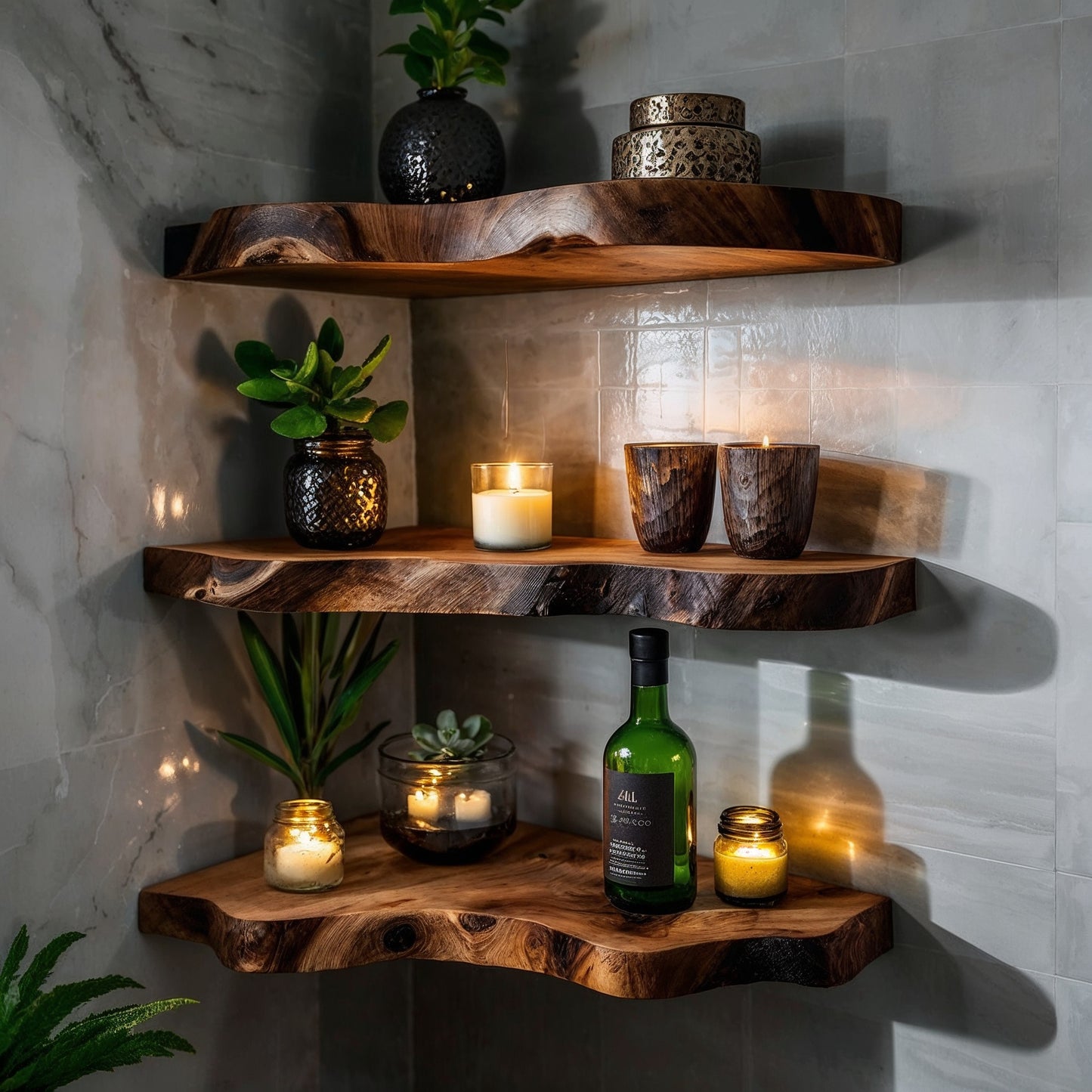 GlowBranch Floating Corner Shelf – Handcrafted Wood Wall Accent - Bespoke Wood TTK