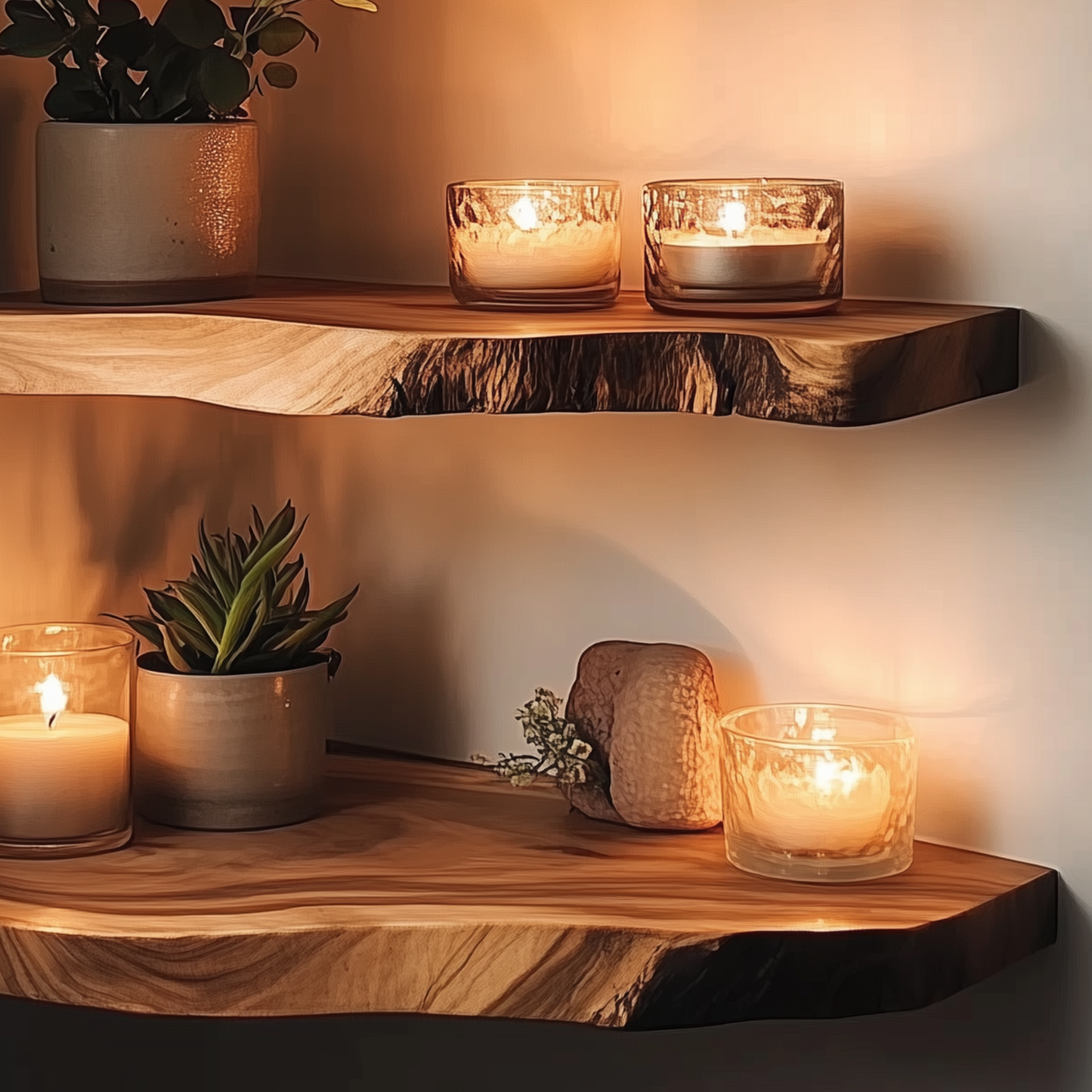LeafNest Floating Shelves – Live Edge Wood Shelves for Farmhouse & Bathroom Decor