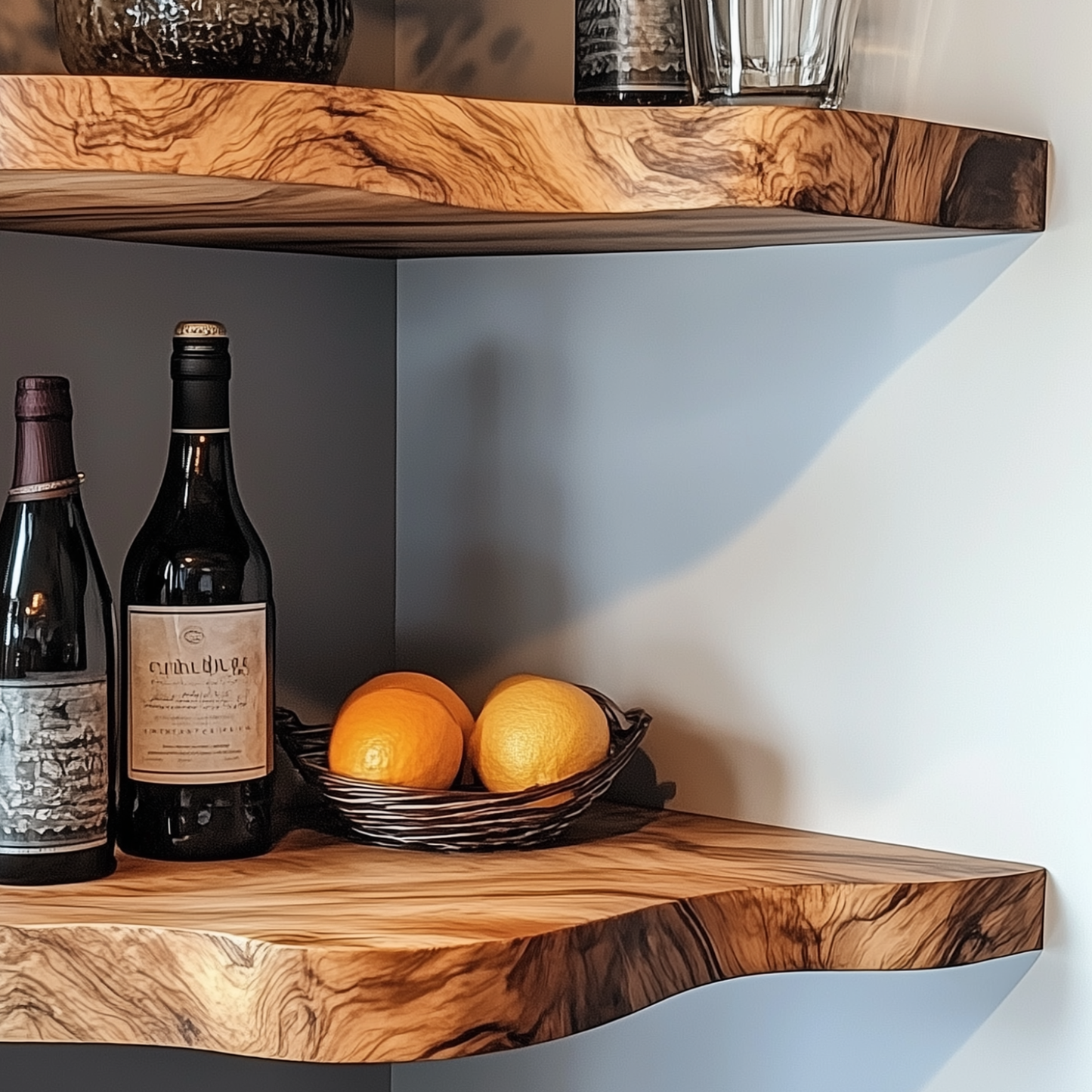 Rootnest Corner Floating Shelf - Handcrafted Live Edge Floating Wood Shelf For Kitchen Or Bar Decor