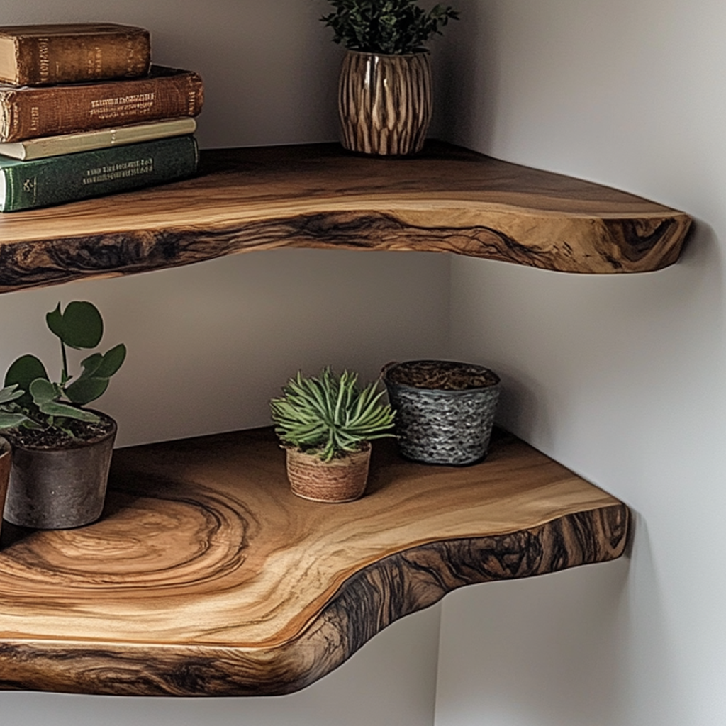 Woodfern Corner Wall Shelf - Live Edge Wooden Floating Shelf For Home Decor & Gift Ideas