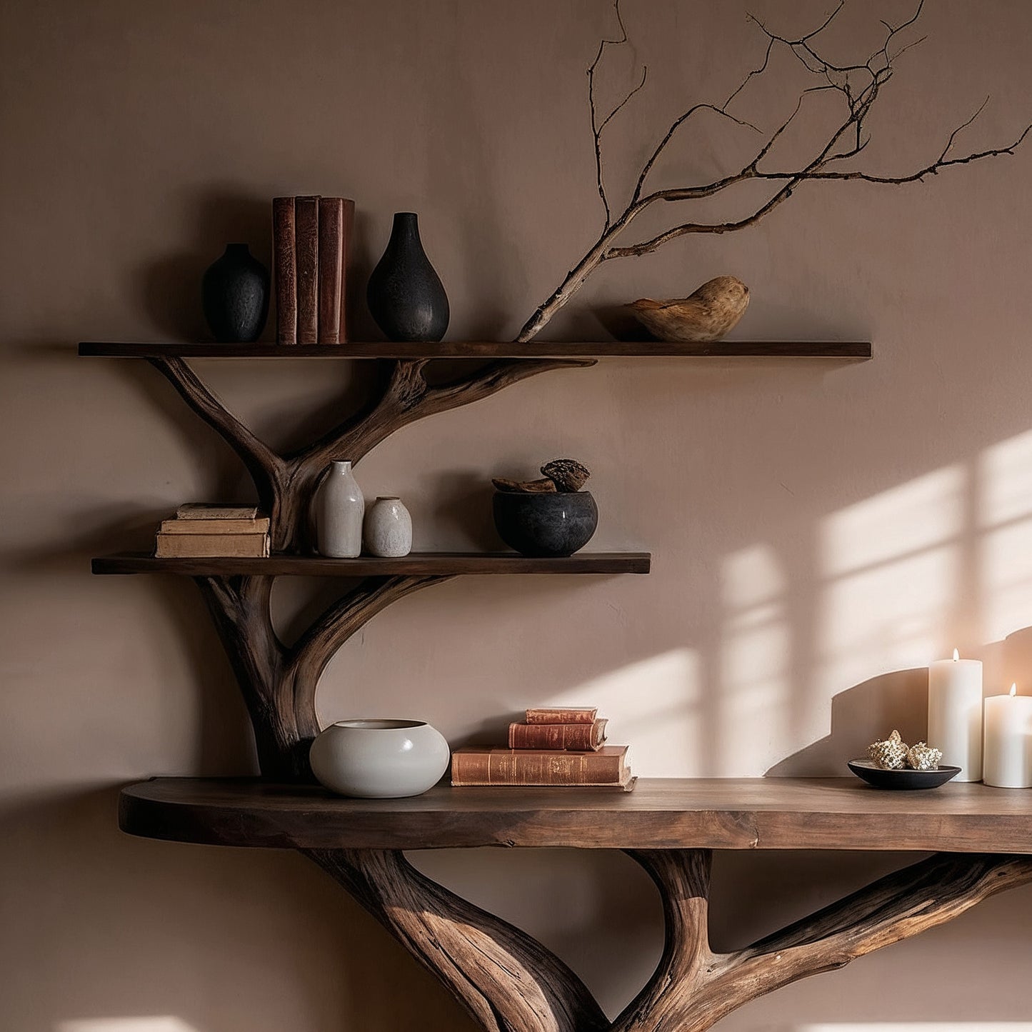 BranchGlow Tree Console Table – Wall-Mounted Shelf with Organic Design - Bespoke Wood TTK