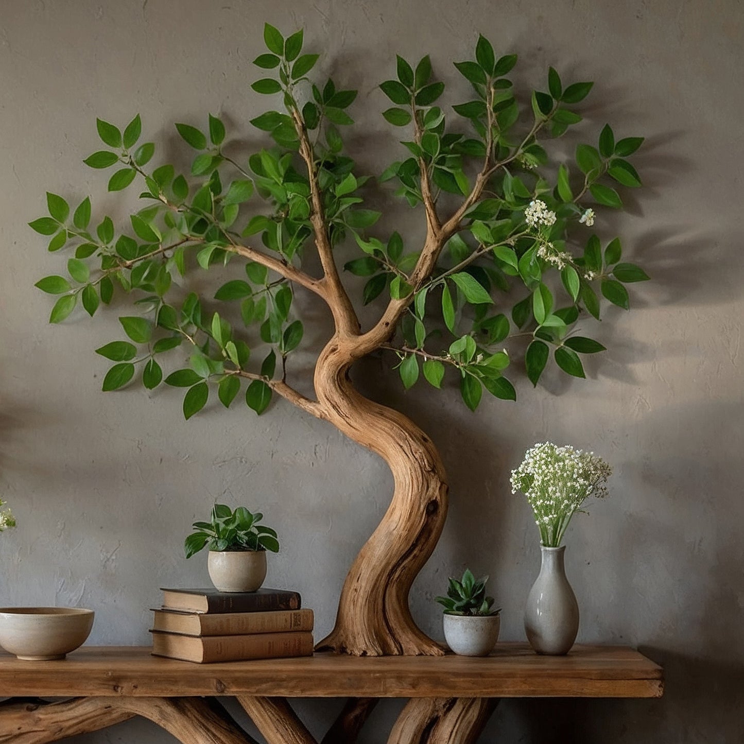 TreeForm Tree Console Table – Live Edge Solid Wood Entryway Table with Artistic Tree Trunk Base - Bespoke Wood TTK