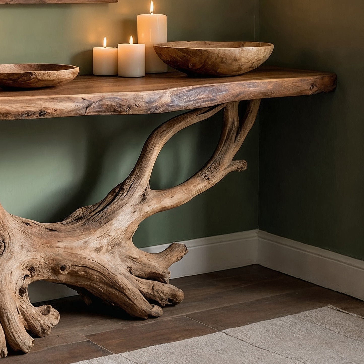 RootGlide Console – Handmade Live Edge Entry Table in Reclaimed Wood - Bespoke Wood TTK