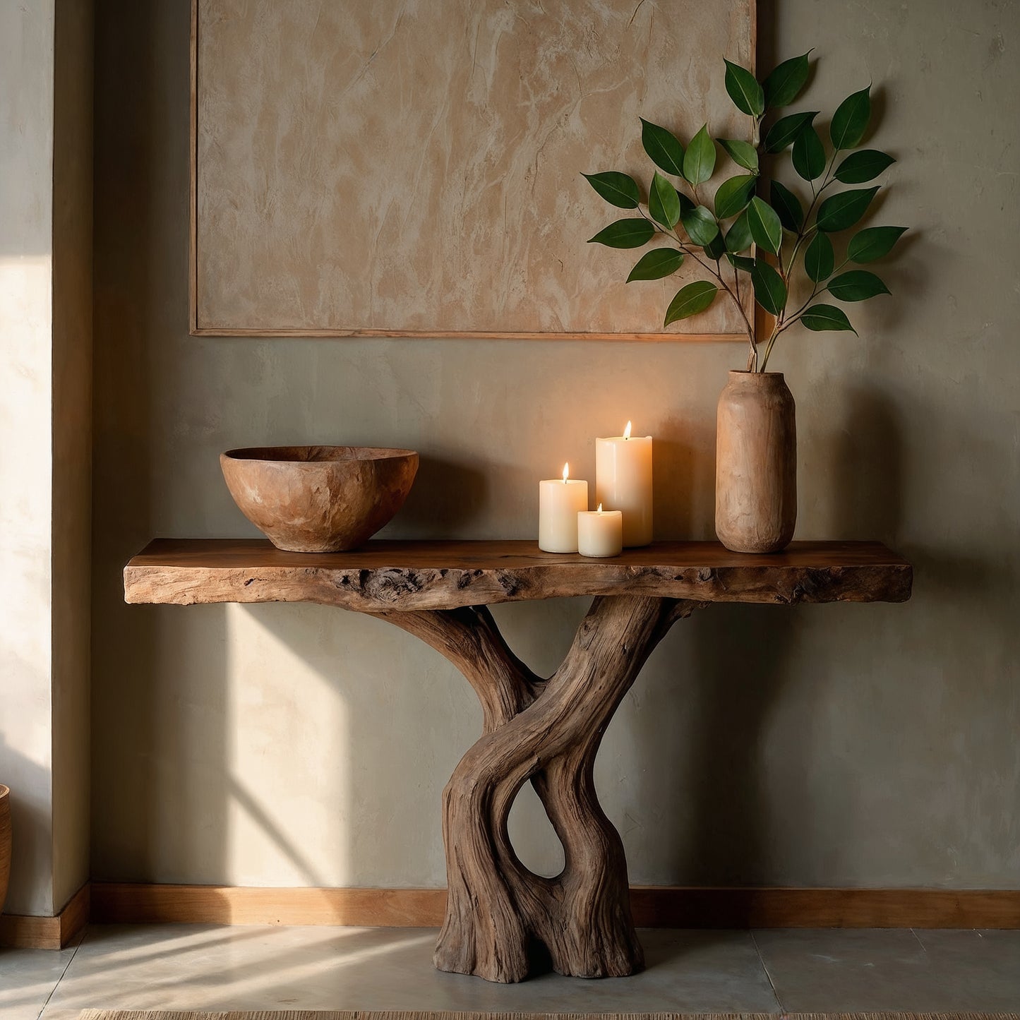 RootTwist Rustic Console Table – Handmade Solid Wood Entryway Accent - Bespoke Wood TTK