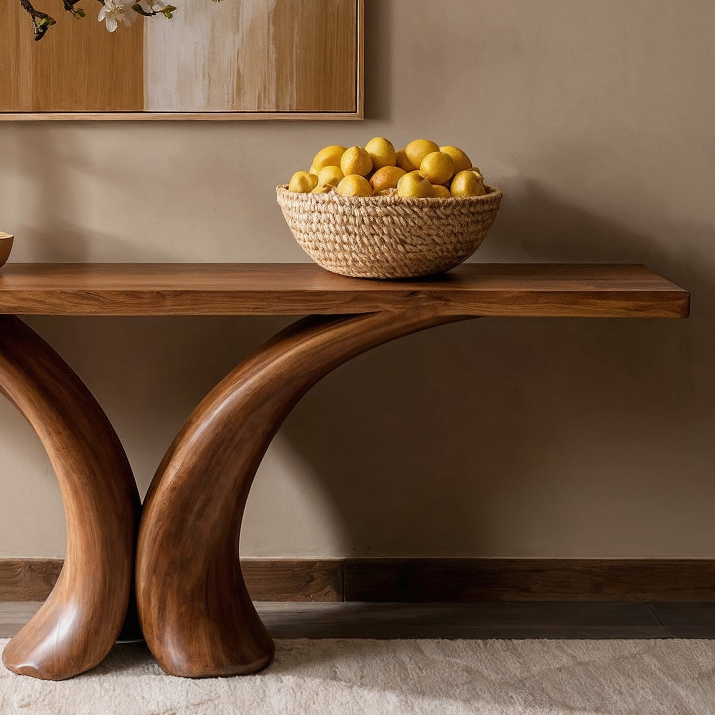 FlowArc Console Table – Sculpted Solid Wood Entry Table for Modern Rustic Interiors - Bespoke Wood TTK