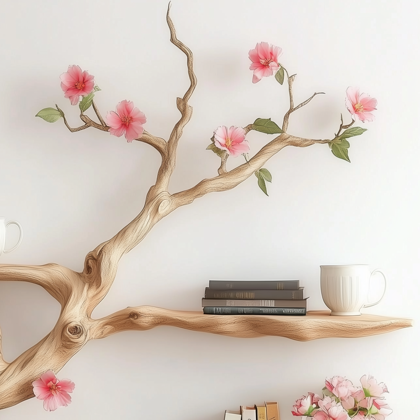 Zenblossom Tree Bookshelf | 3-Tier Wooden Branch Wall Shelf For Japanese Zen & Nature-Inspired Home Decor - Bespoke Wood TTK