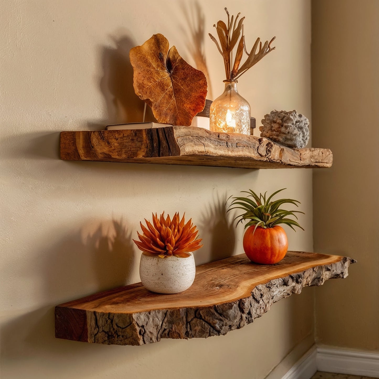 RustGlen Live Edge Shelf – Artisan Floating Wooden Wall Decor - Bespoke Wood TTK