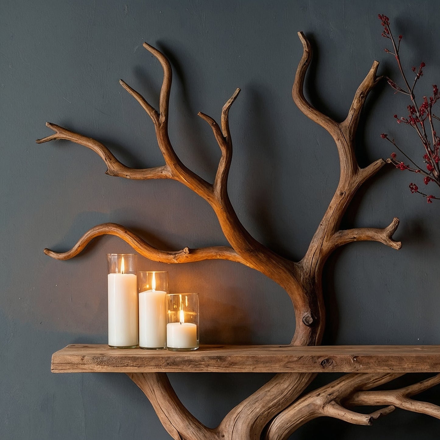 BranchEcho Tree Console Table – Artistic Wall-Mounted Wooden Sculpture - Bespoke Wood TTK