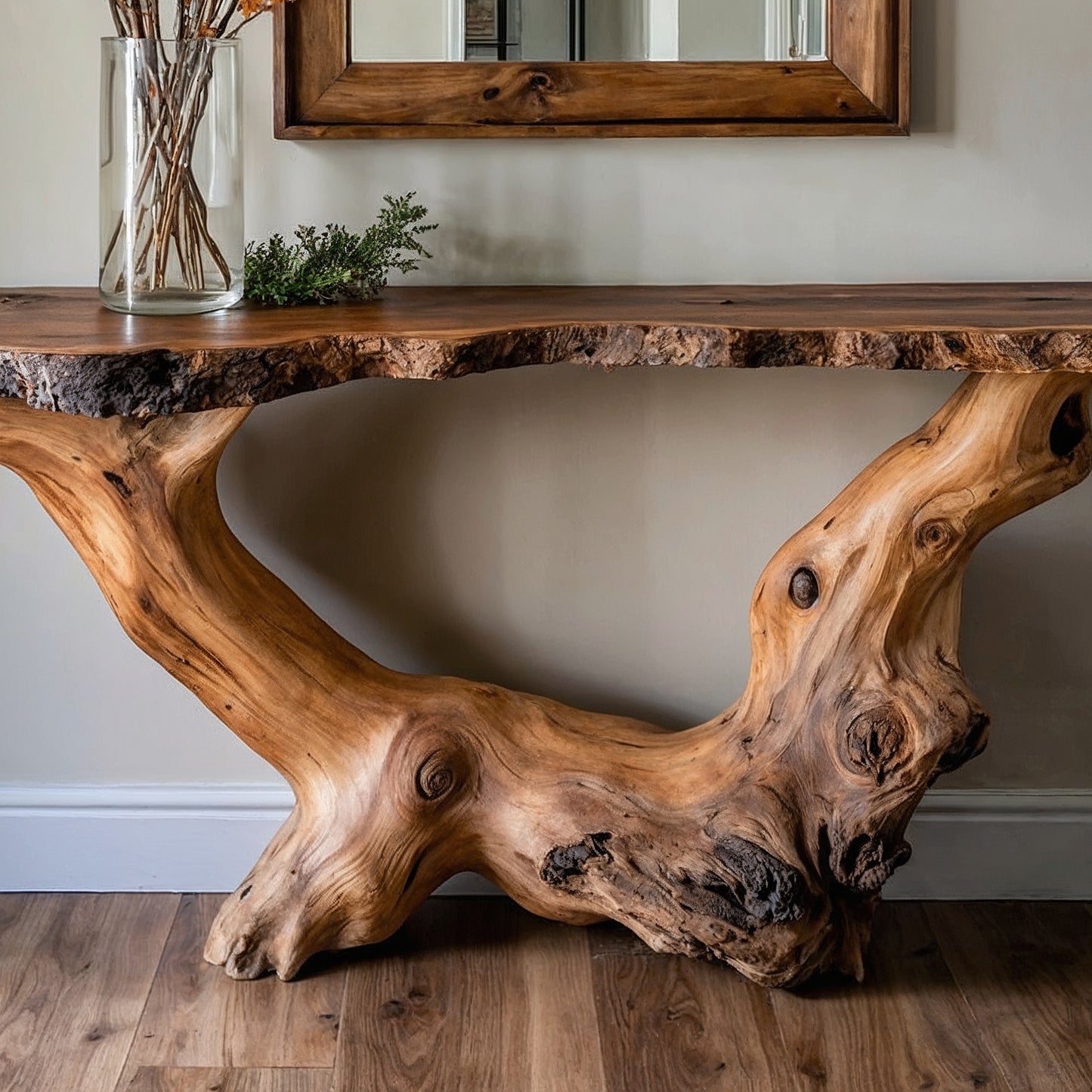 BranchAura Console Table – Handcrafted Live Edge Wood Entryway Furniture - Bespoke Wood TTK