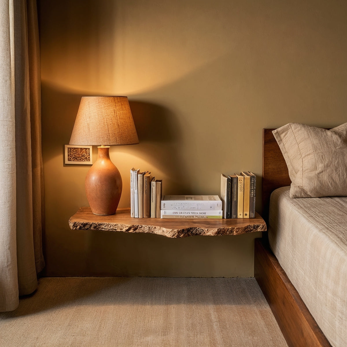 Bedstead Floating Shelf – Live Edge Wall-Mounted Nightstand - Bespoke Wood TTK