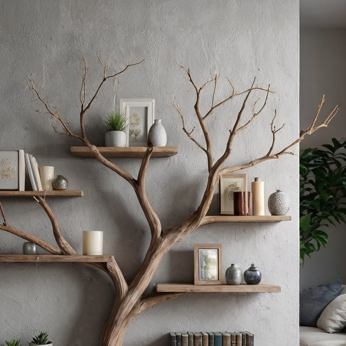 BranchNest Tree Bookshelf | Rustic Driftwood Wall-Mounted Bookcase - Bespoke Wood TTK