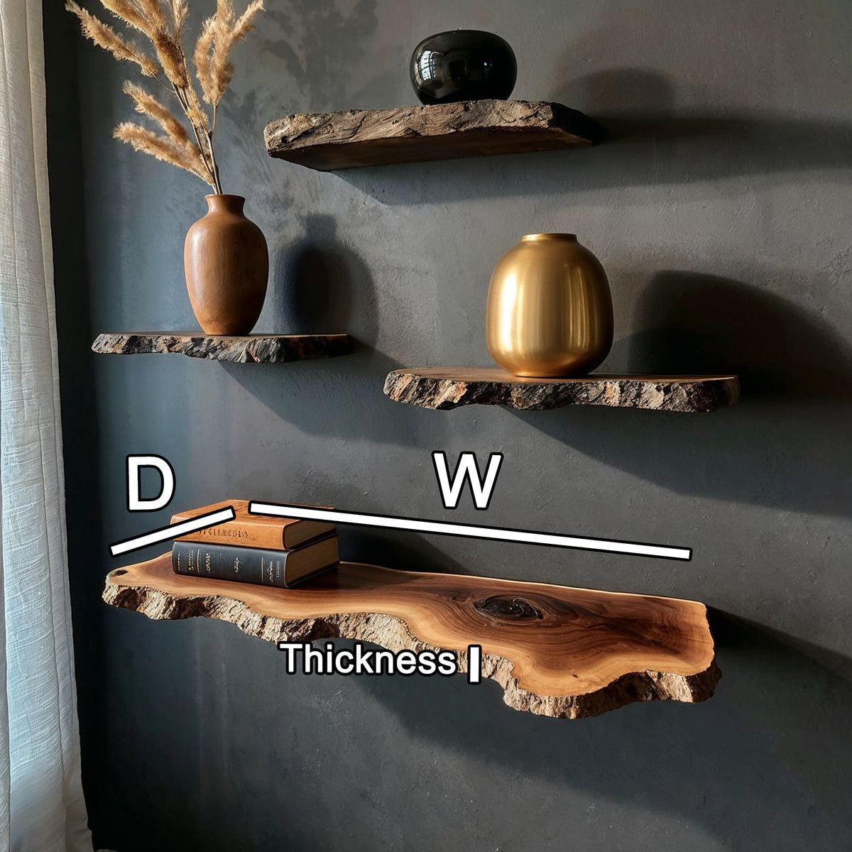 RusticHaven Floating Shelf | Live Edge Solid Wood Rustic Wall Display - Bespoke Wood TTK