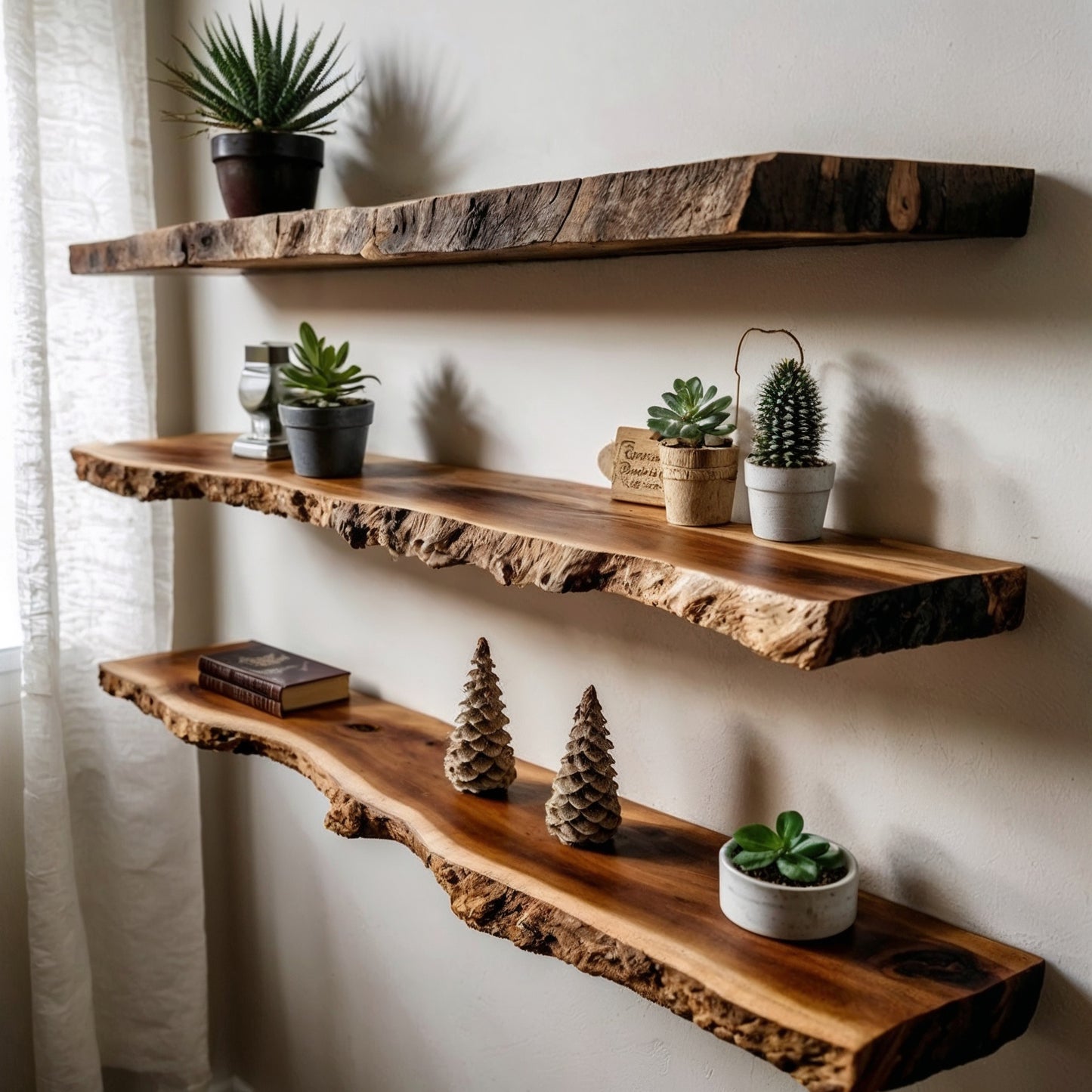 TimberCrest Floating Shelves | Live Edge Rustic Solid Wood Decor - Bespoke Wood TTK