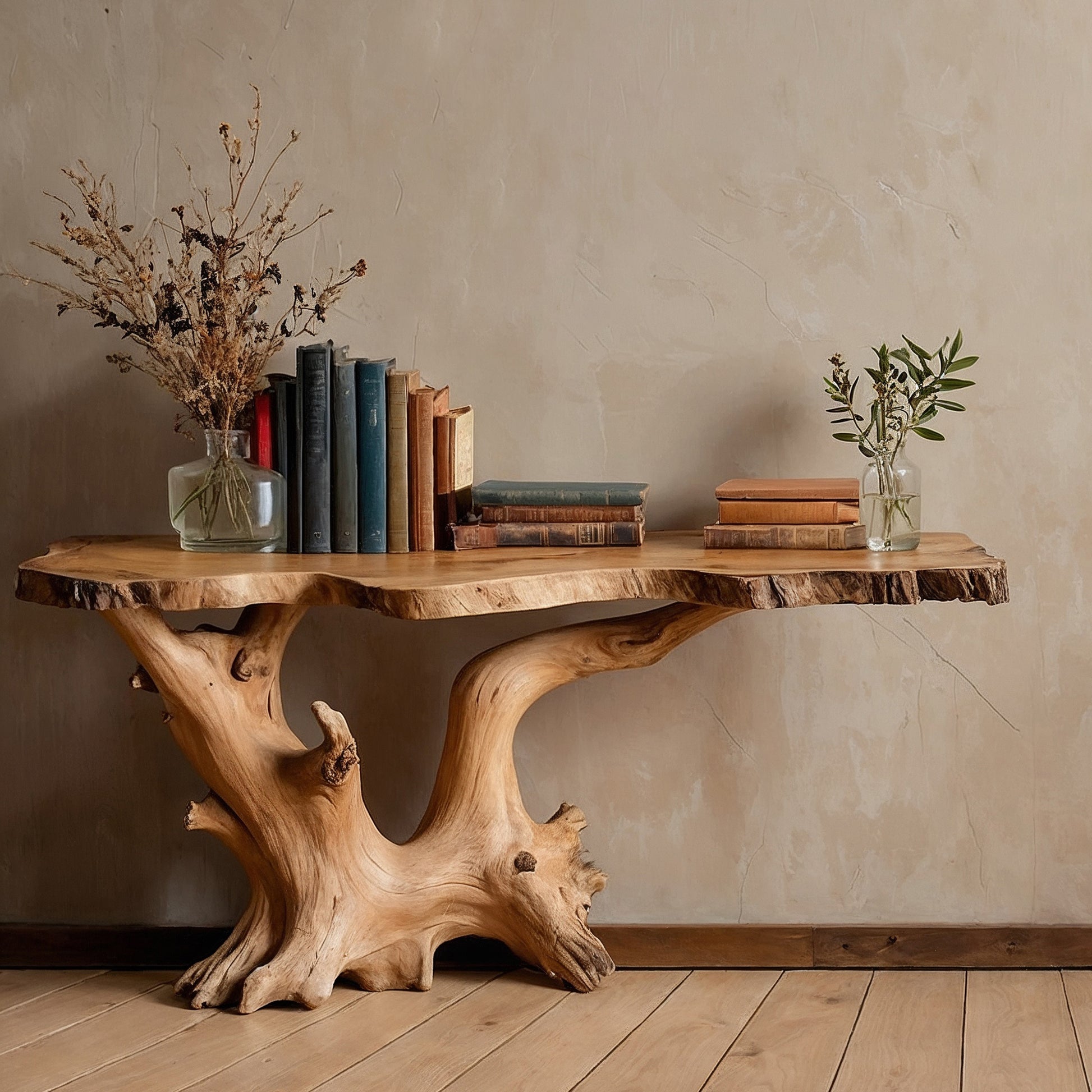 BranchTide Console Table – Rustic Handmade Live Edge Entry Table - Bespoke Wood TTK