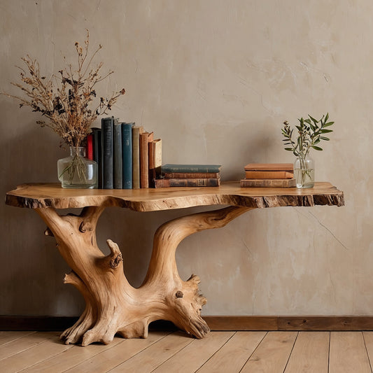 BranchTide Console Table – Rustic Handmade Live Edge Entry Table - Bespoke Wood TTK