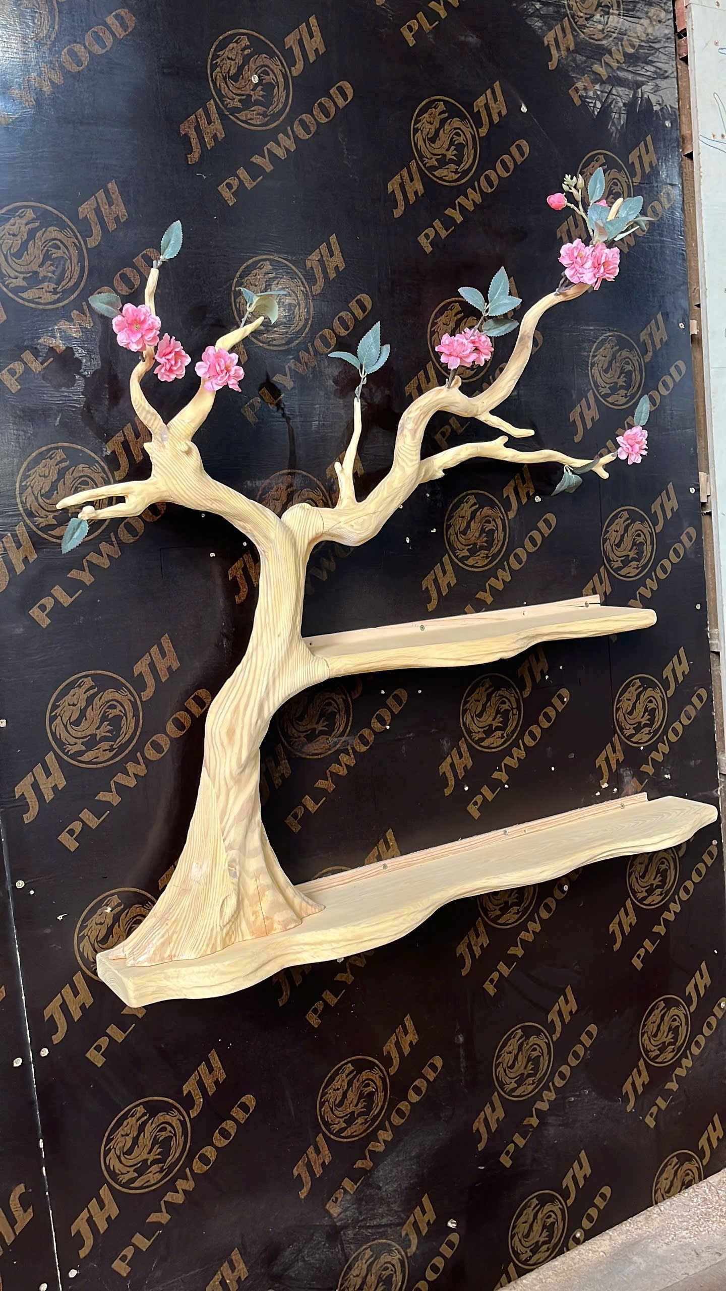 BlossomTale Tree Shelf – Handmade Wall-Mounted Floral Bookshelf with Cherry Blossom Design - Bespoke Wood TTK