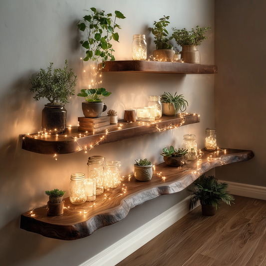 GrainHaven Floating Shelves – Live Edge Solid Wood Wall Display for Rustic Home Decor