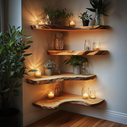 CornerGrove | Live Edge Floating Corner Shelf | Handmade Solid Wood Wall Decor - Bespoke Wood TTK