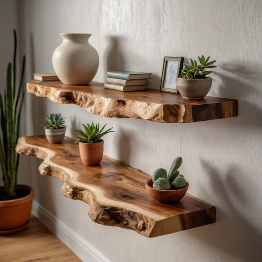 RootLuxe Floating Shelf – Rustic Live Edge Wall-Mounted Wood Shelf for Kitchen & Bathroom Decor