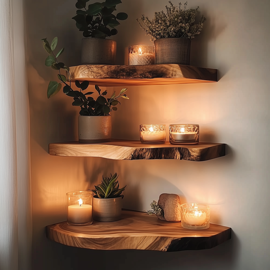 LeafNest Floating Shelves – Live Edge Wood Shelves for Farmhouse & Bathroom Decor